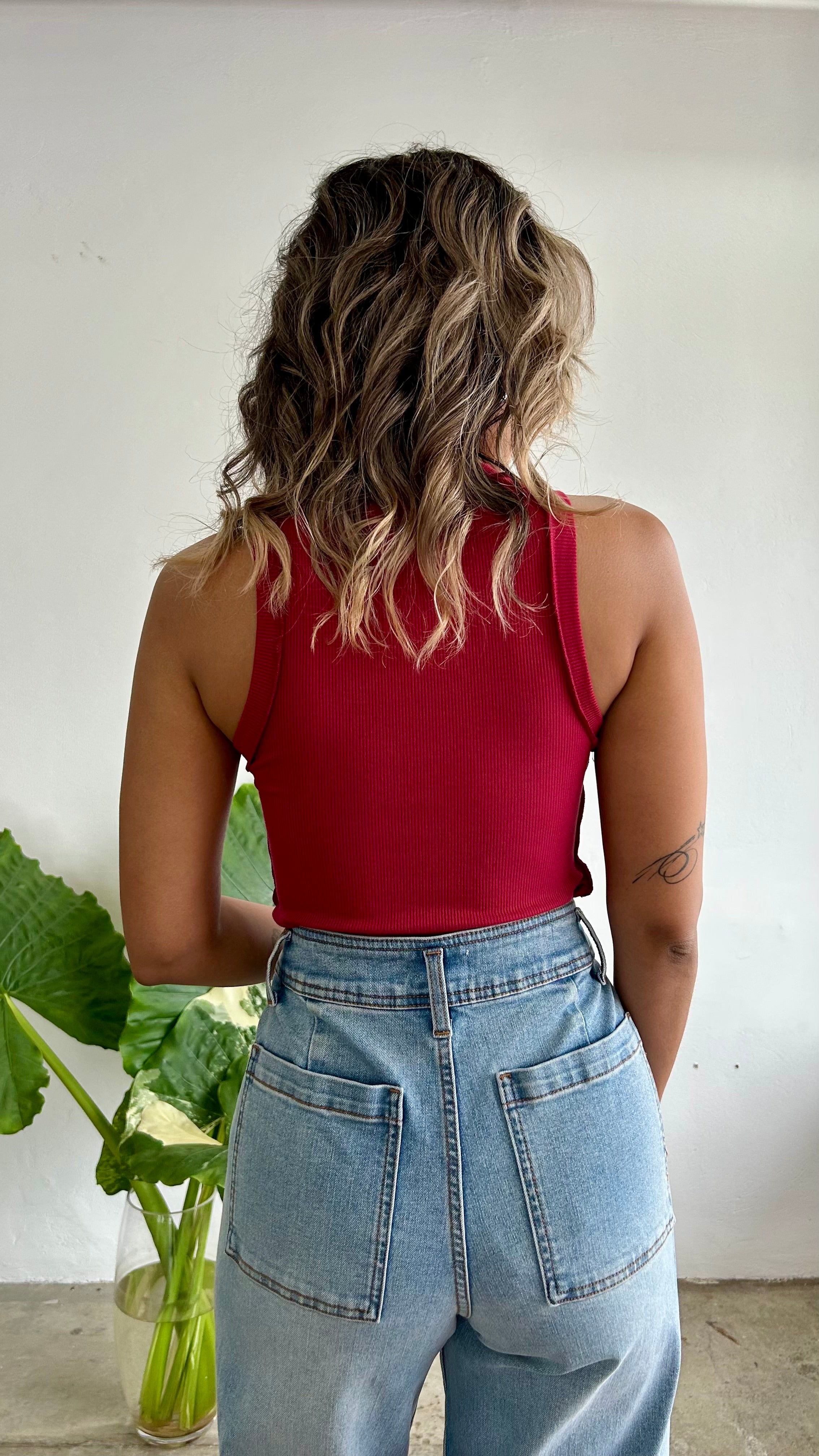 Lulu Red Ribbed Tank Top