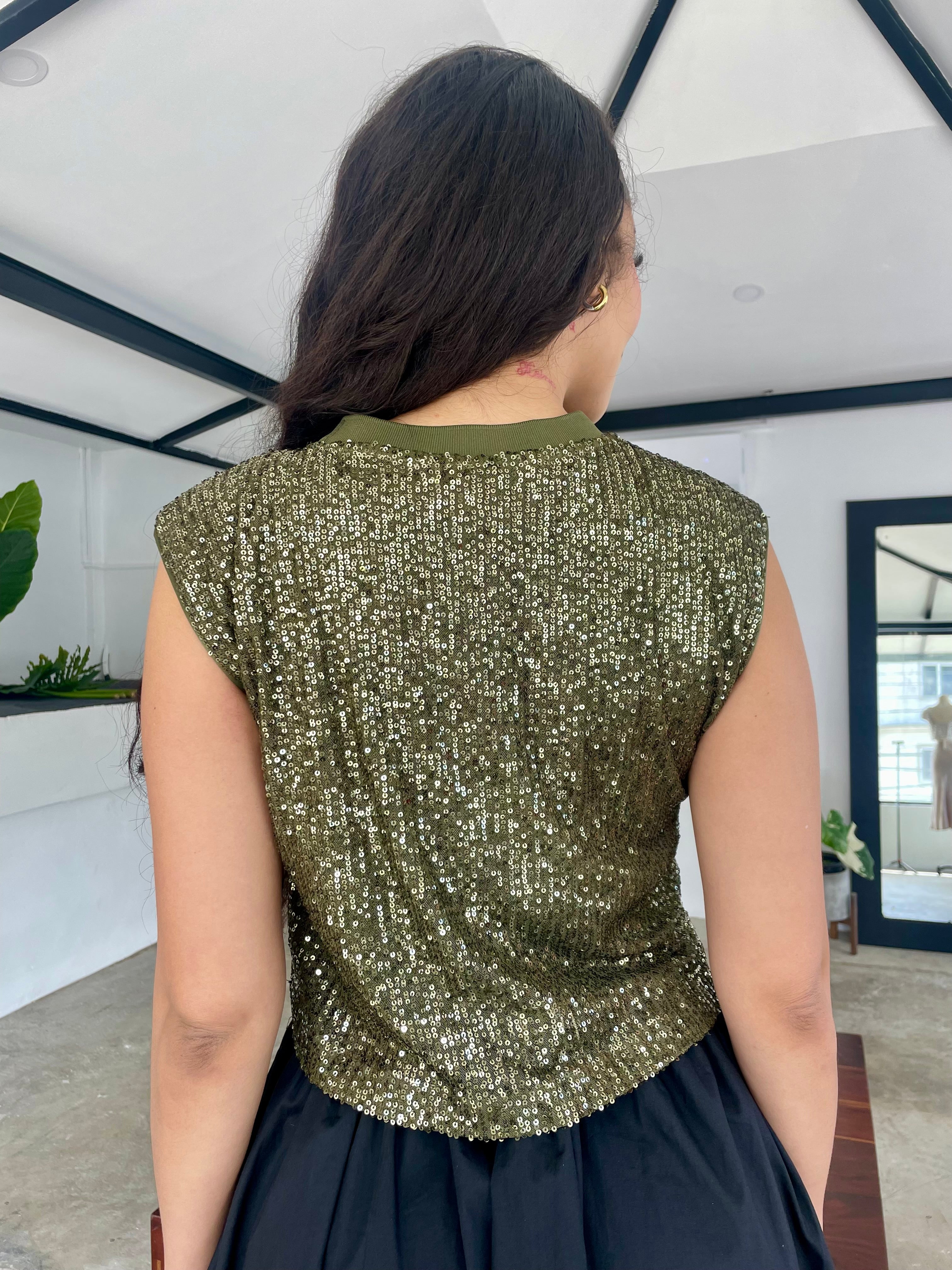 Catch Feelings Sequin Top ~ Olive