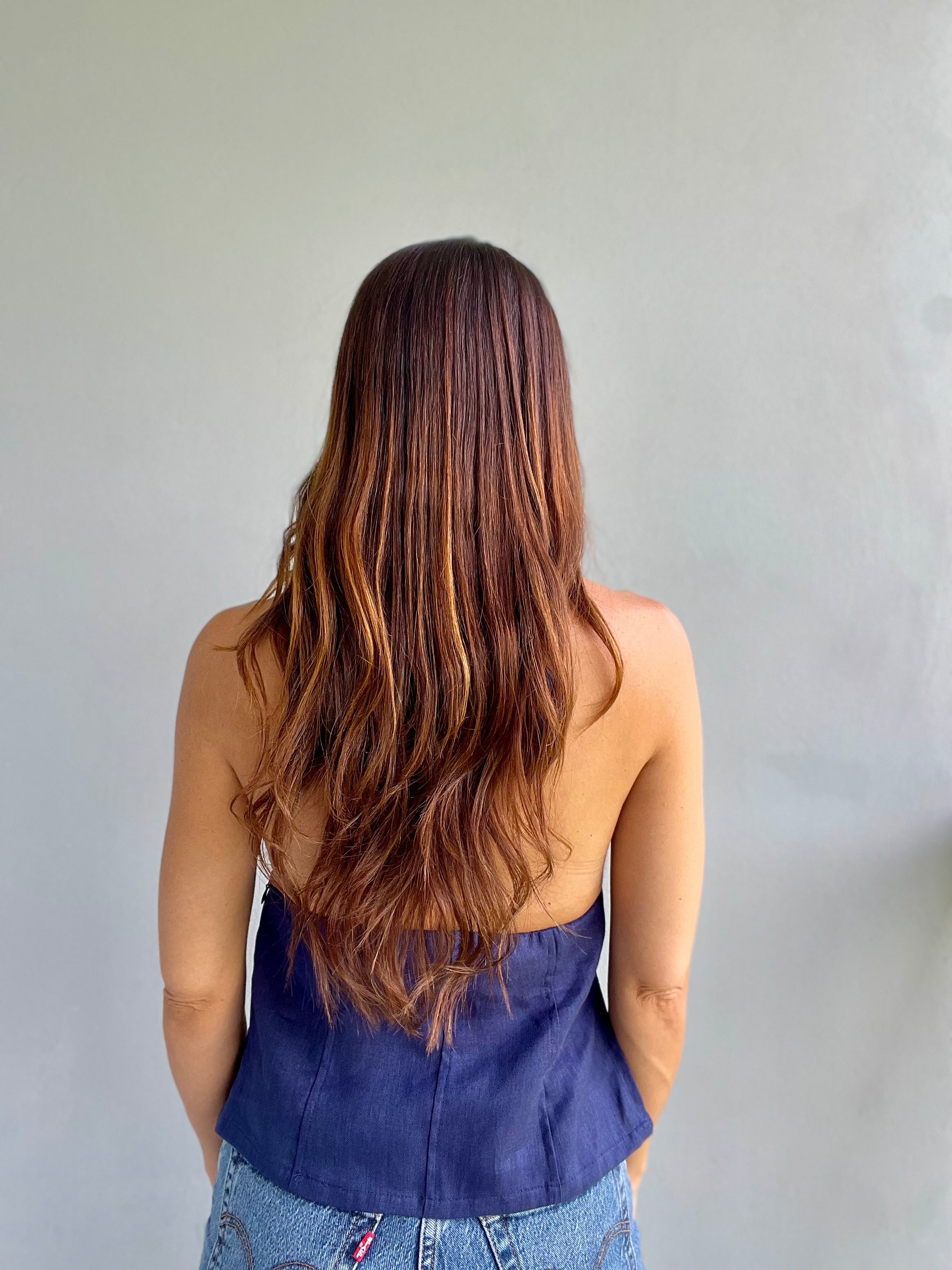 Fairways Linen Halter Top ~ Navy