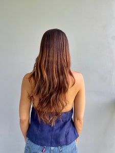Fairways Linen Halter Top ~ Navy