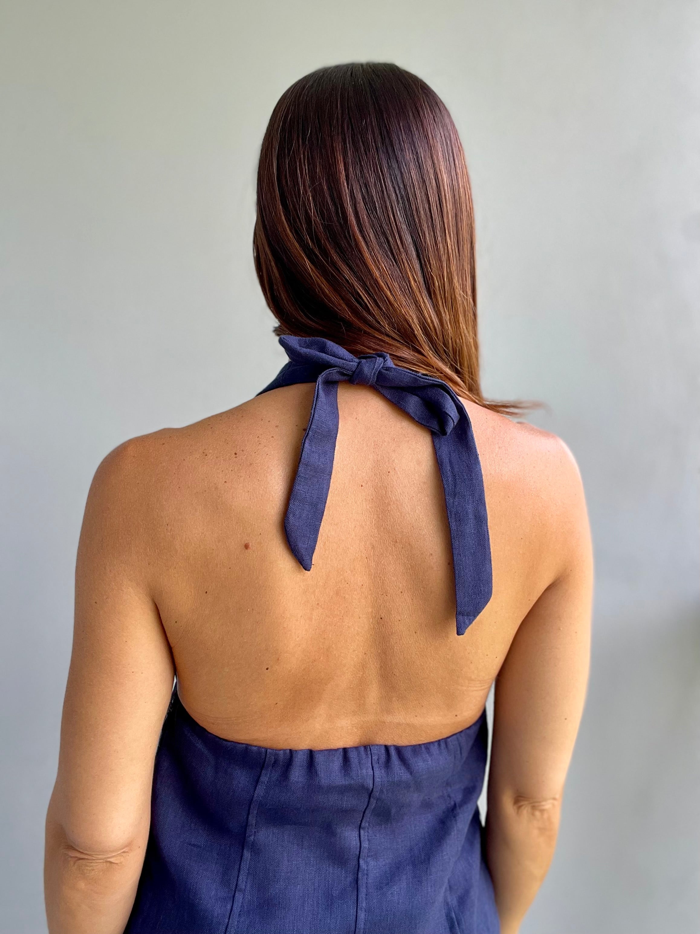 Fairways Linen Halter Top ~ Navy