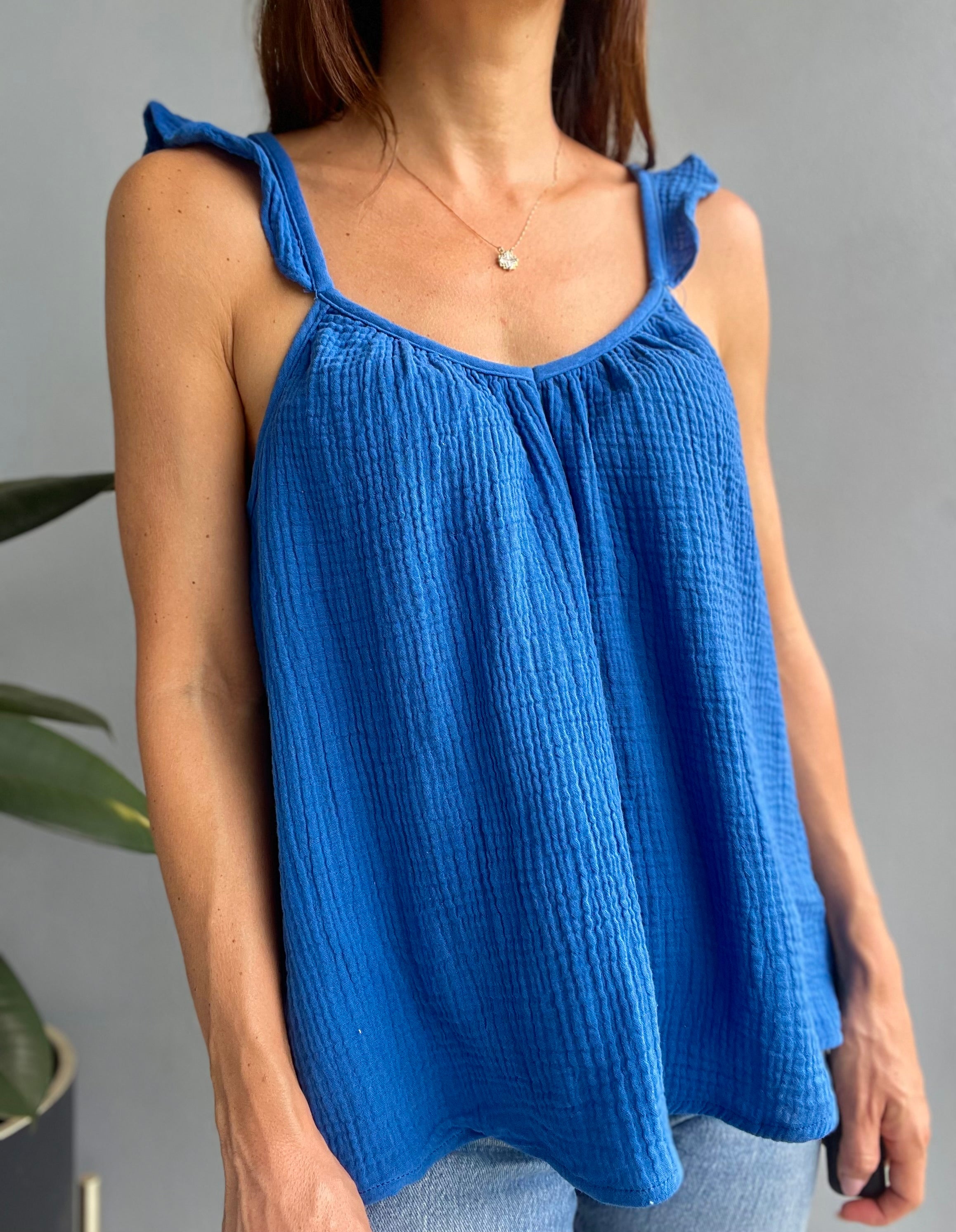 Casual Living Gauze Top ( Blue)