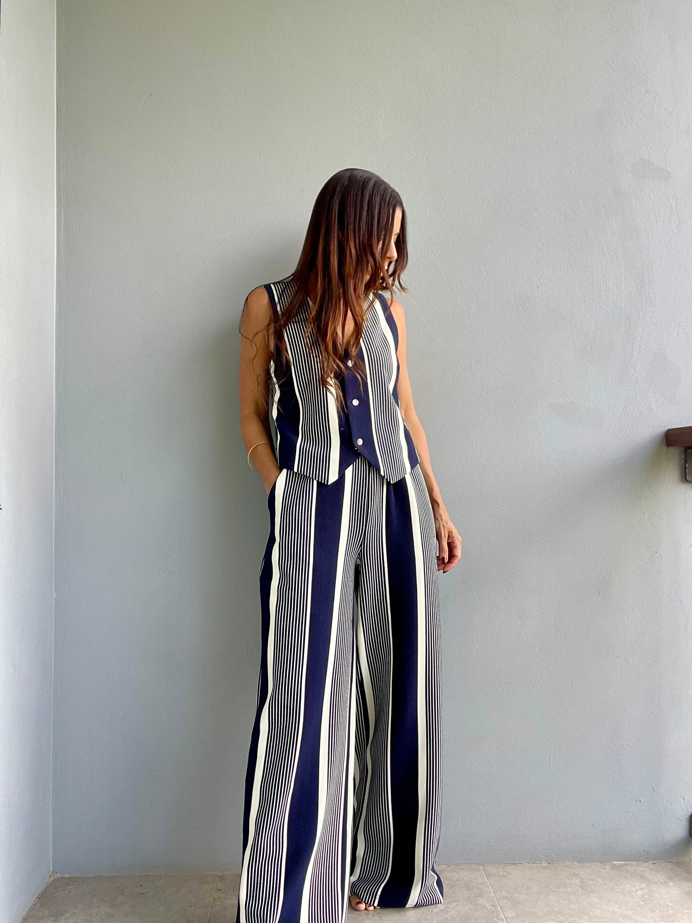 On Point Stripe Navy Pants