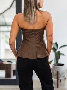 Wyatt Brown Leather Strapless Top