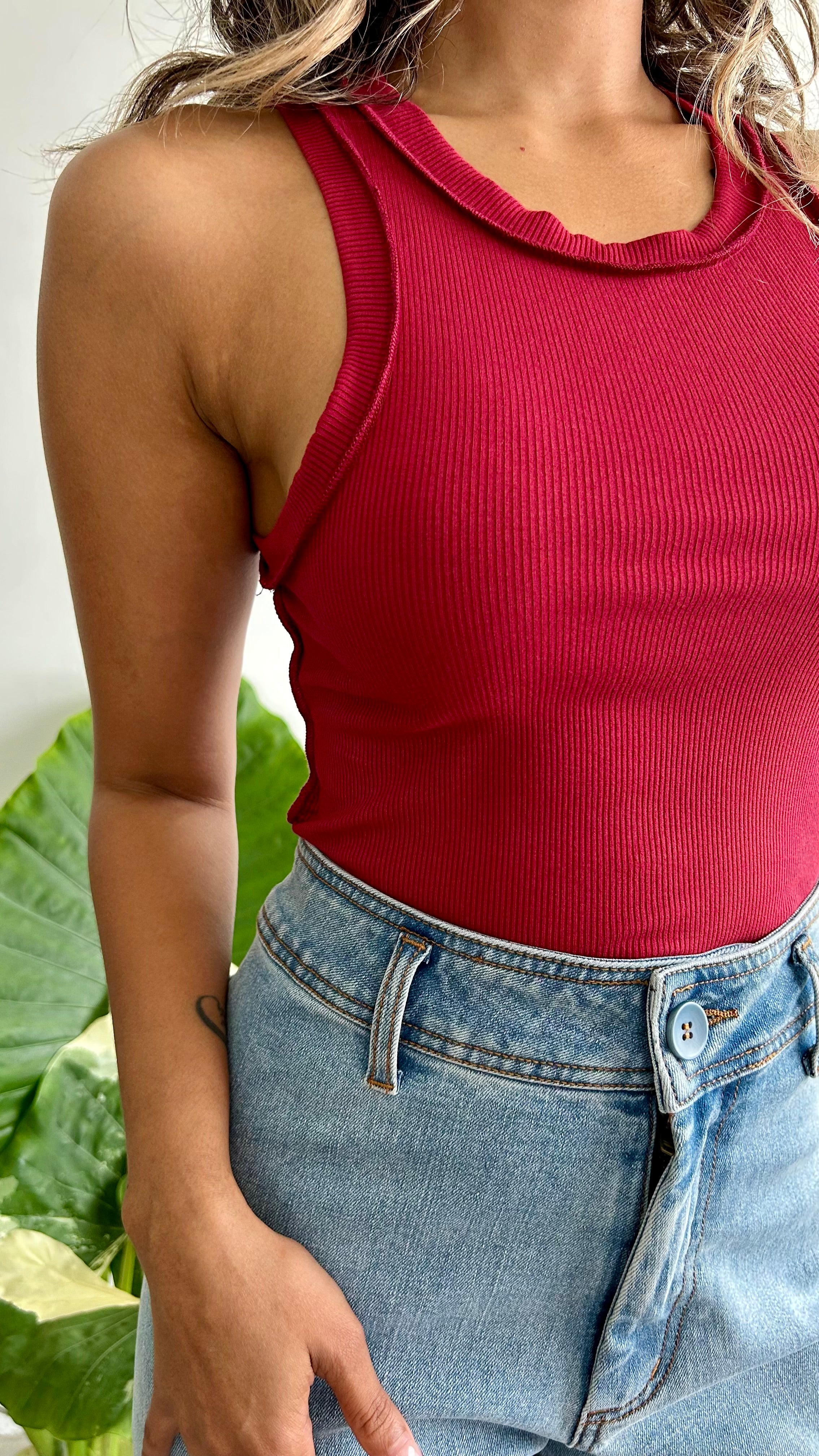 Lulu Red Ribbed Tank Top