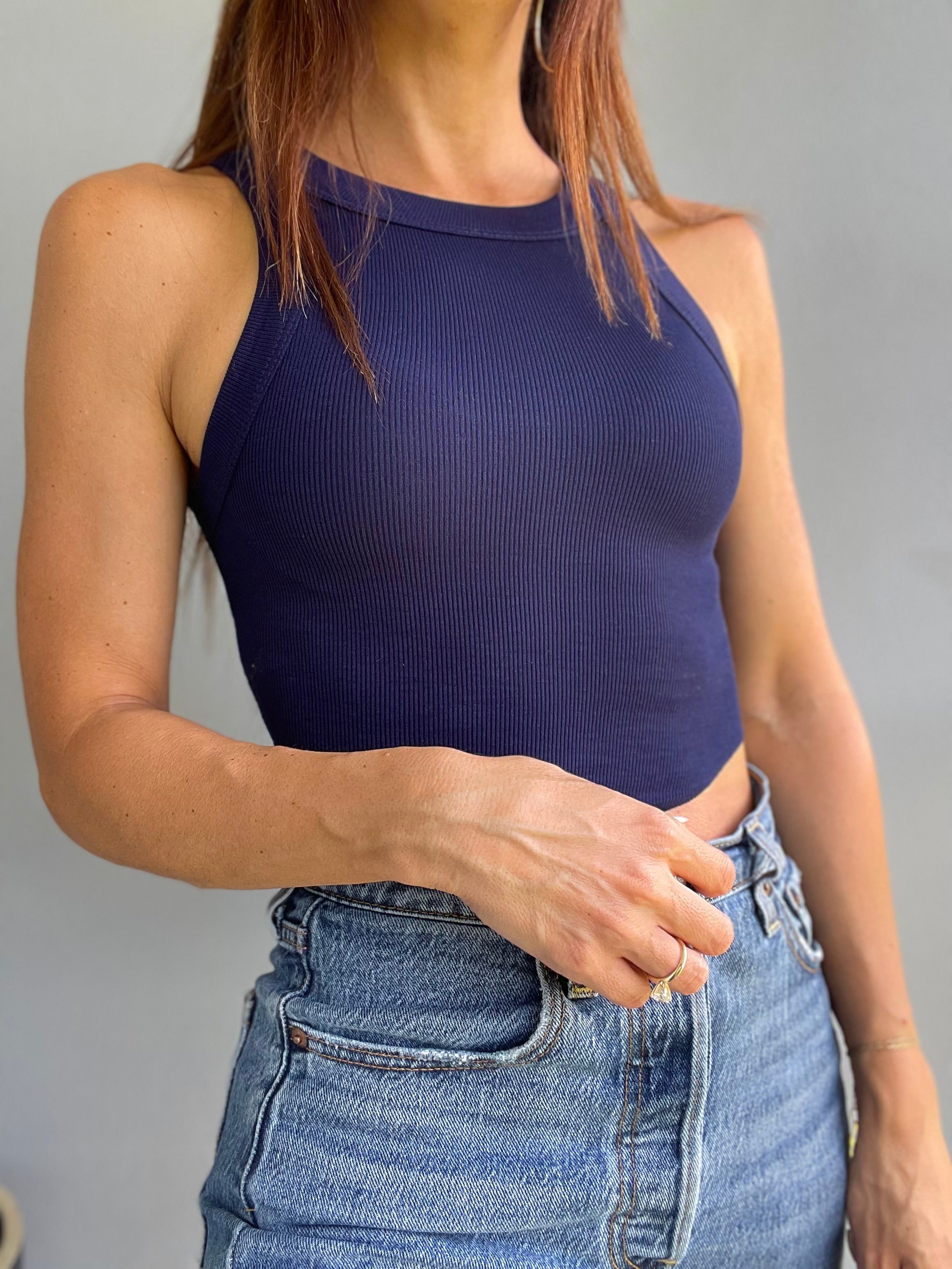 Ribbed Cropped Vest ~ Midnight Blue