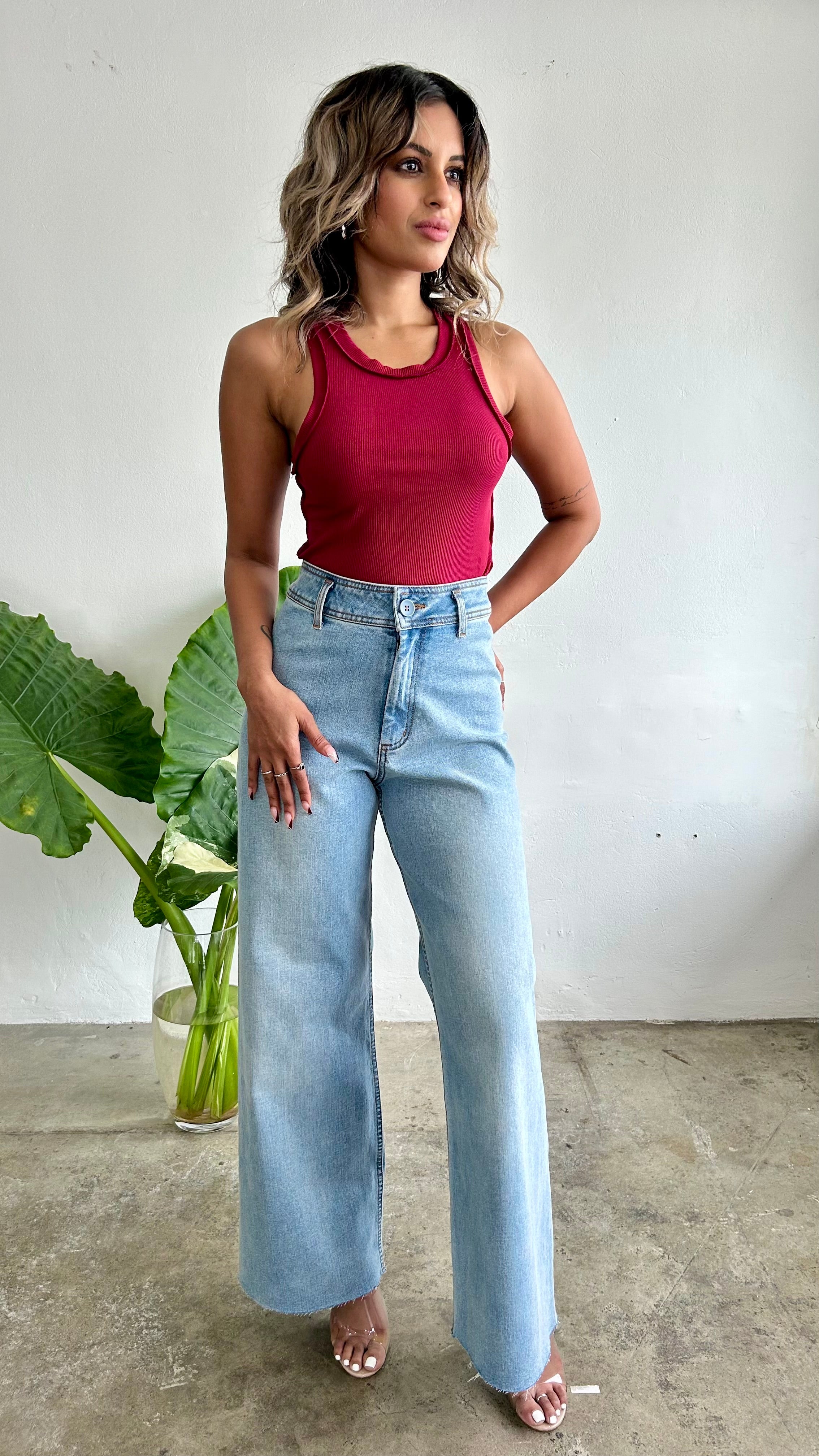 Lulu Red Ribbed Tank Top