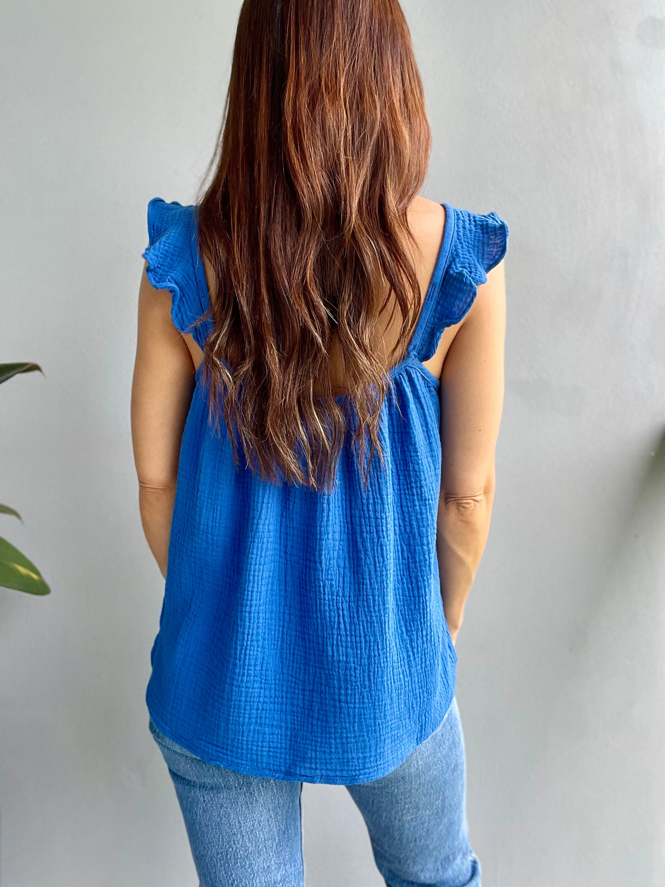 Casual Living Gauze Top ( Blue)