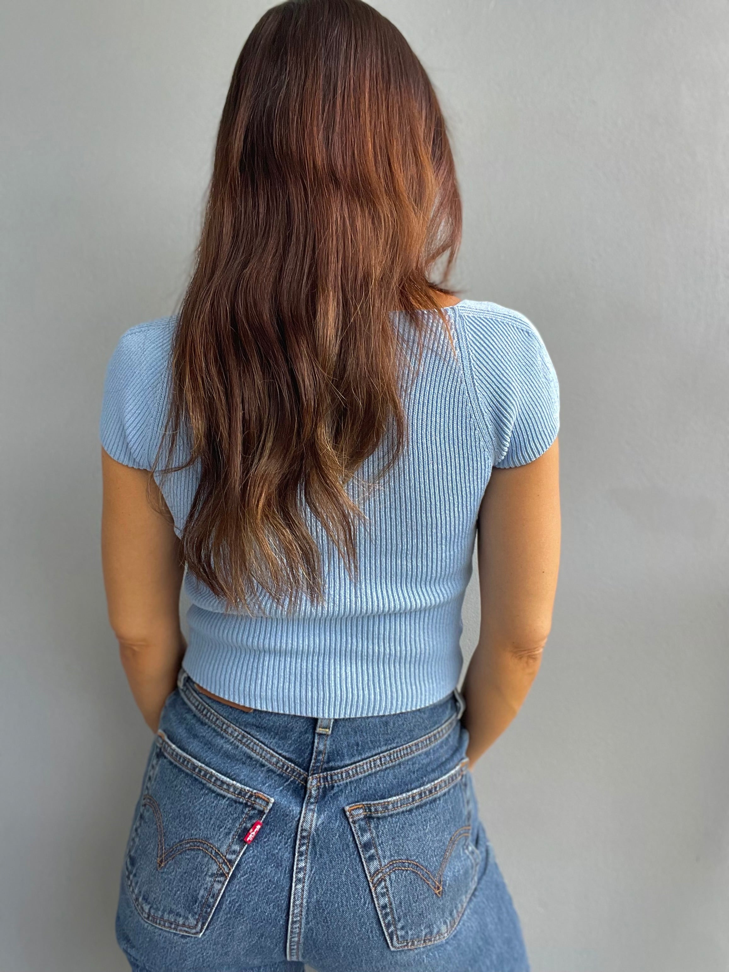 Maddie Knit Crop Top ~ Lt Blue