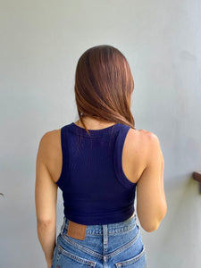 Ribbed Cropped Vest ~ Midnight Blue