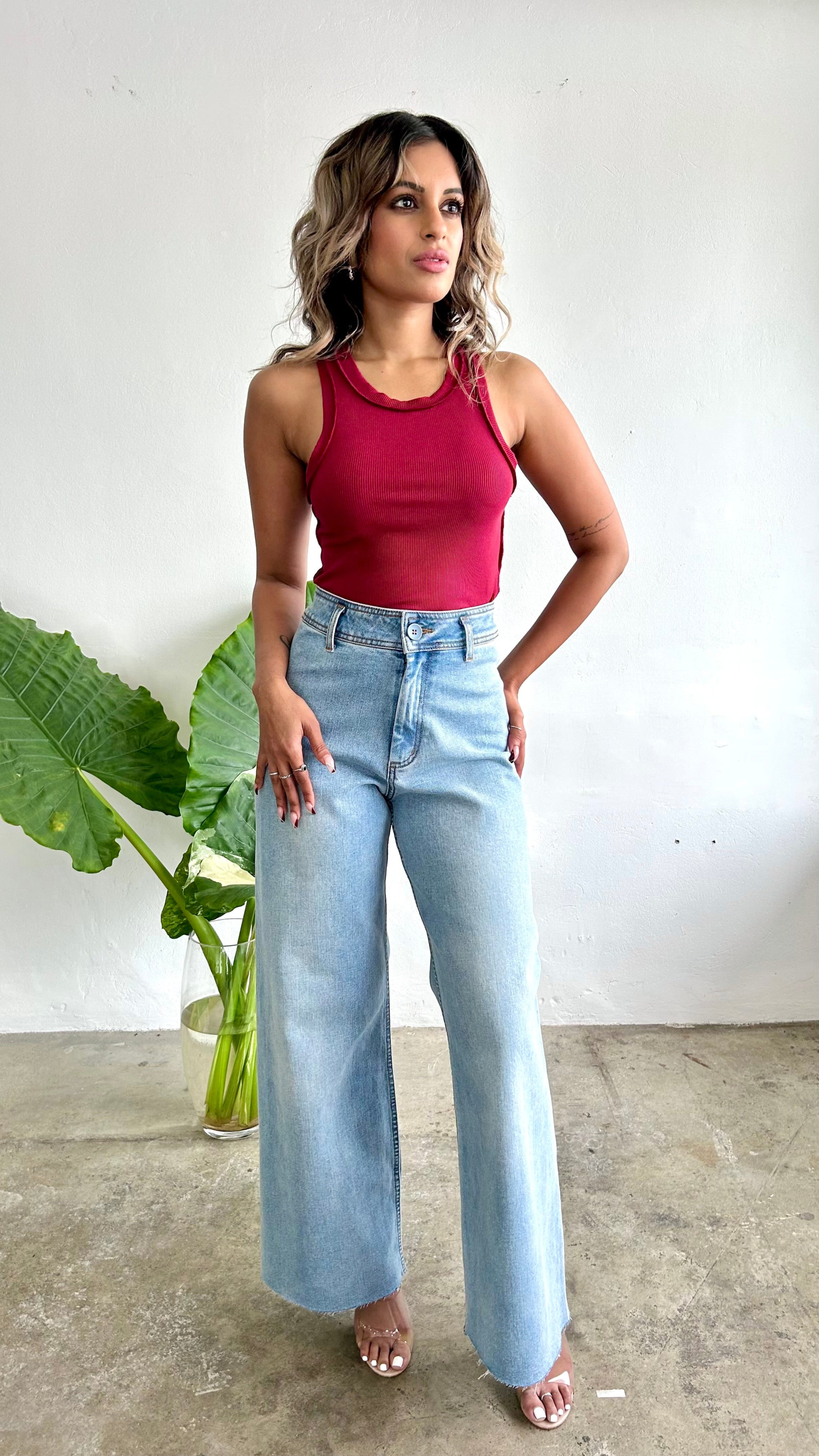 Lulu Red Ribbed Tank Top