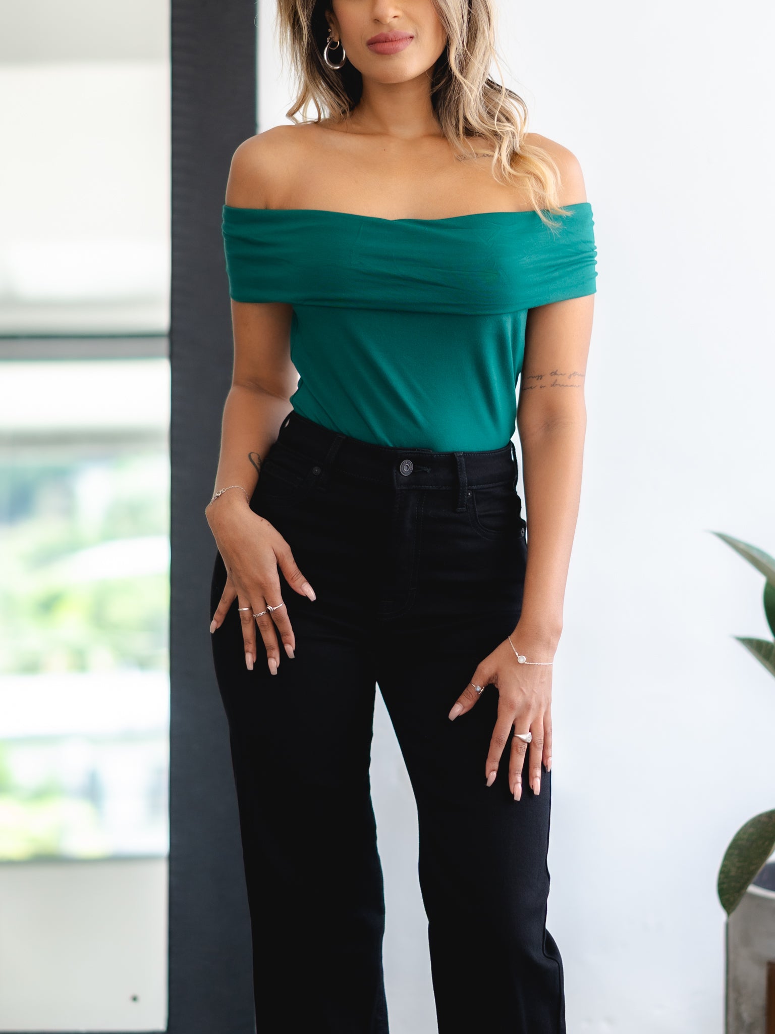 Kezia Green Off the Shoulder Top