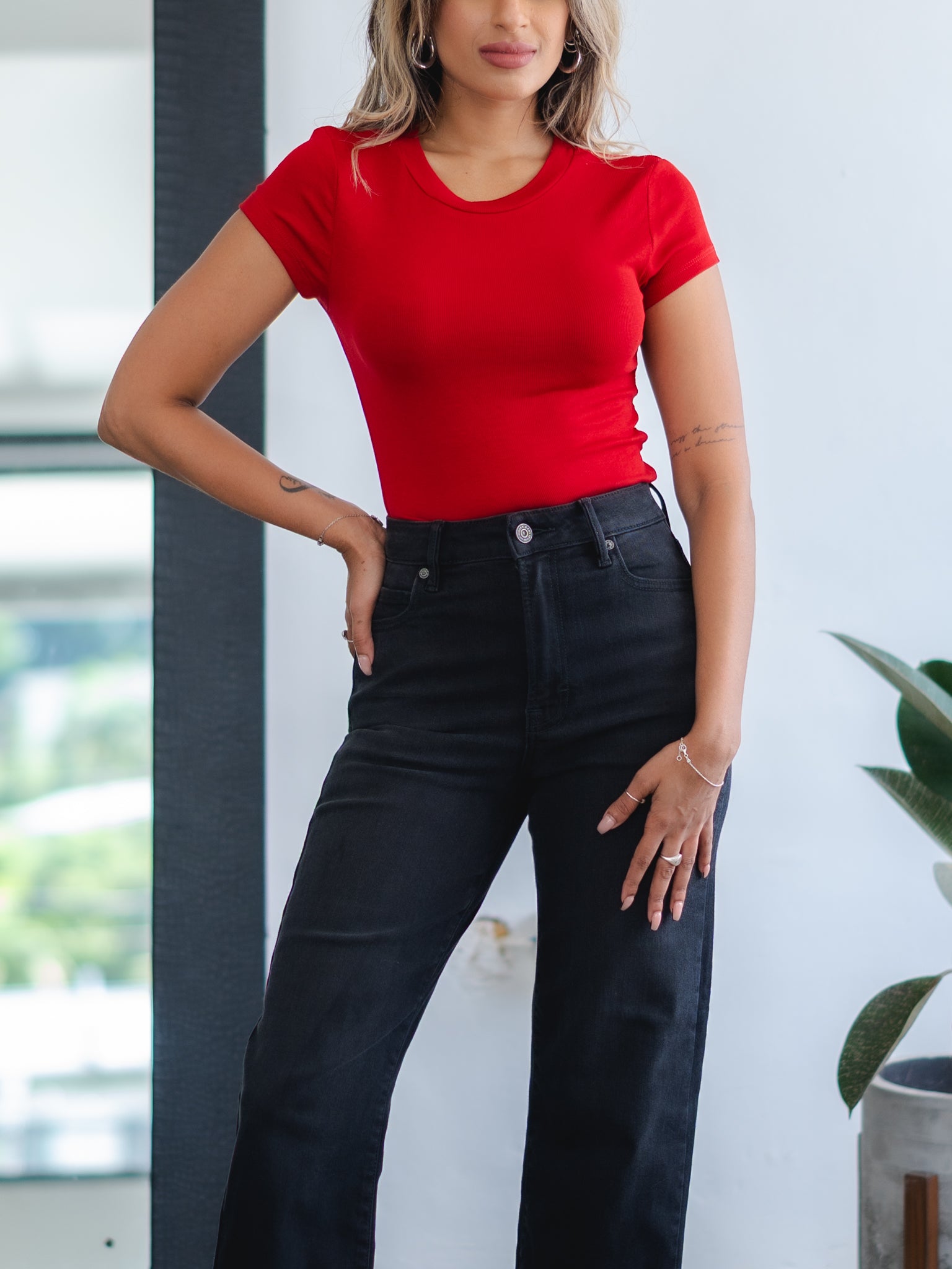 Jada Ribbed Tee ~ Red