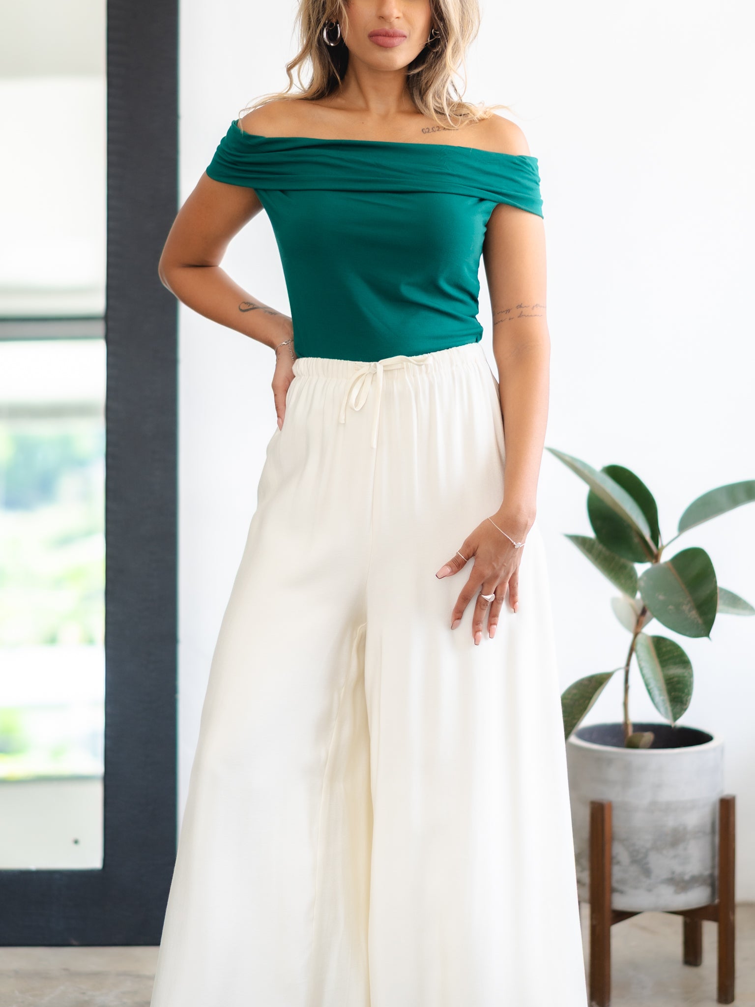 Kezia Green Off the Shoulder Top