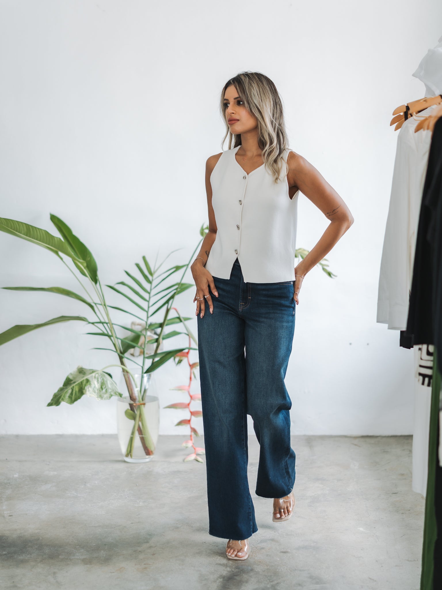 Gabby White Knit Vest