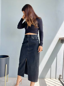 Shotgun Midi Denim Skirt