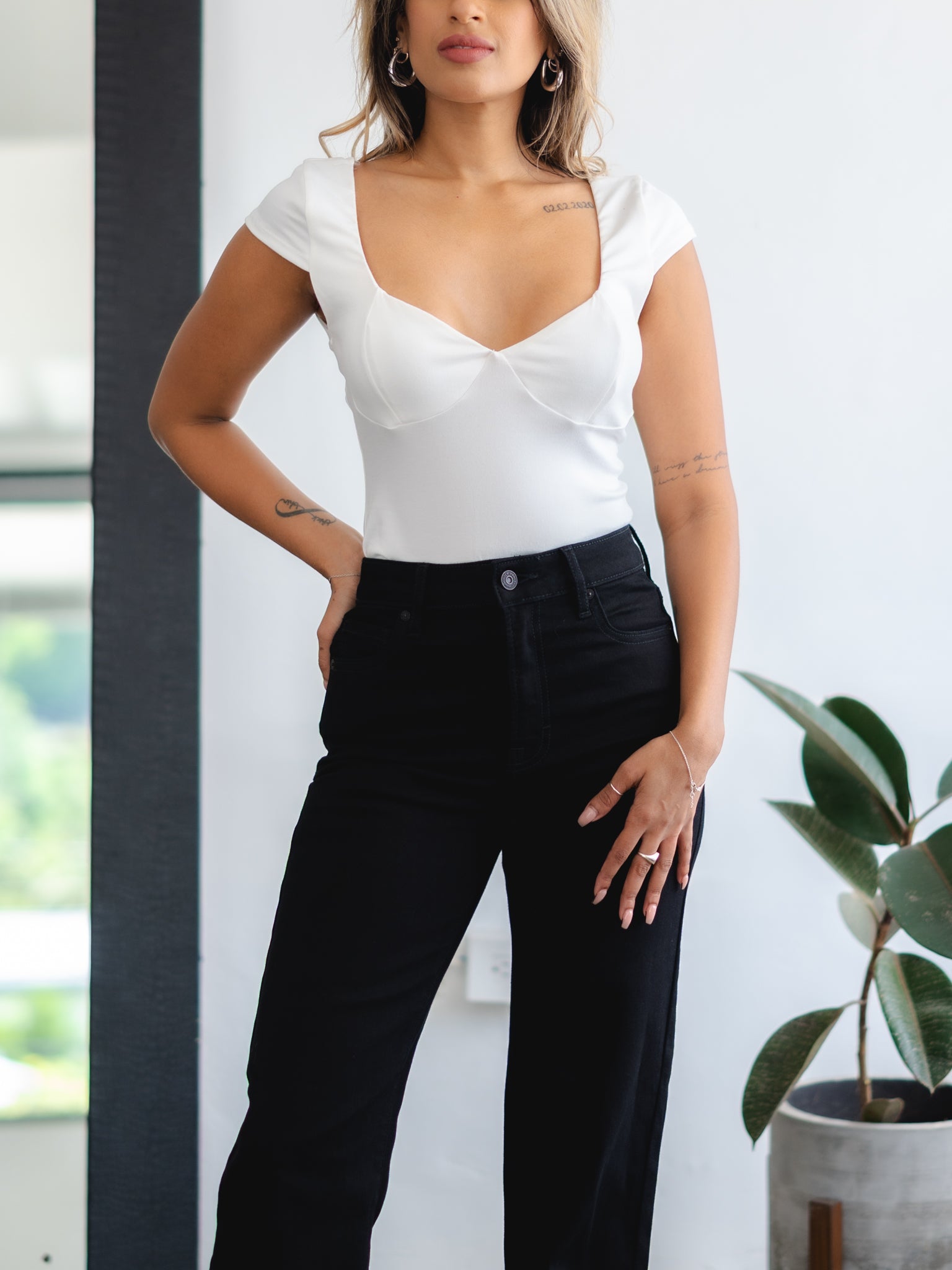 Lori Cap-Sleeve Top ~ White