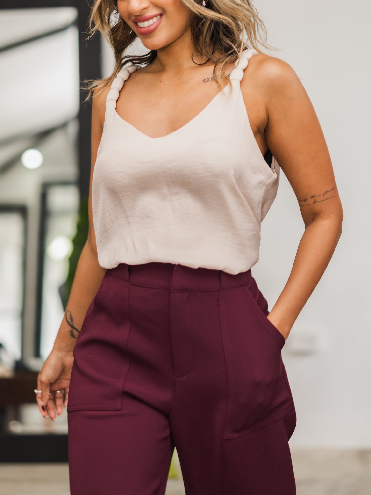 Amara Beige Satin Top