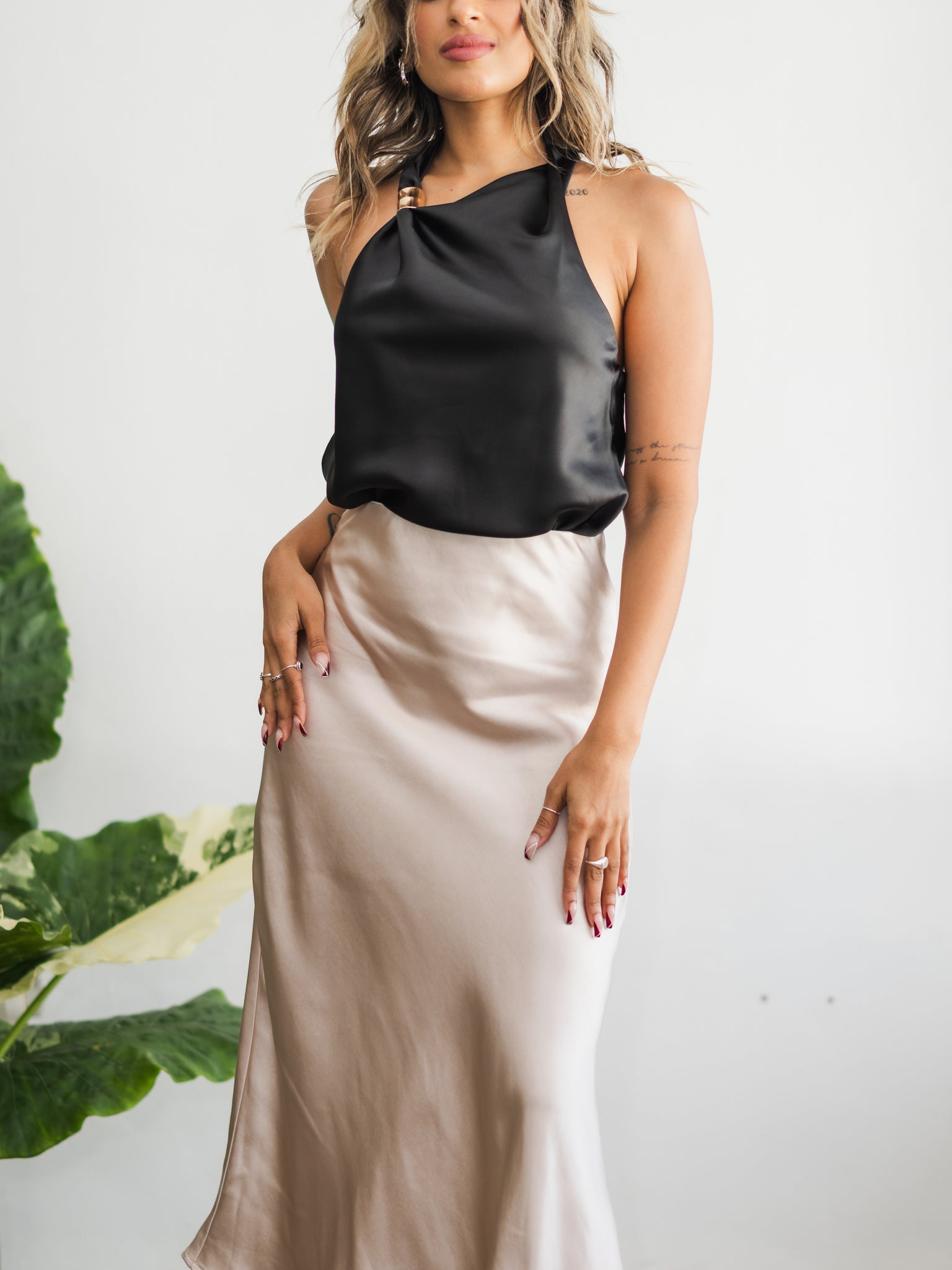 Let the Bubbles Flow Satin Midi Skirt