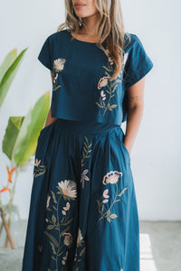Isabella Embroidered Crop + Midi Set ~ Navy