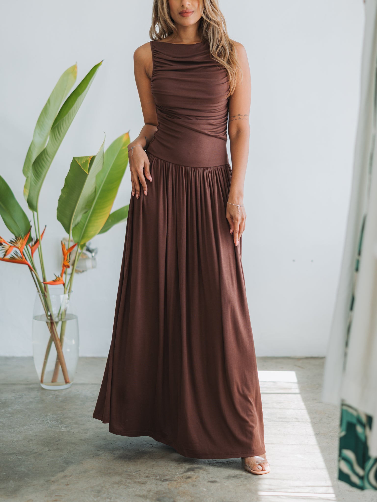 Pia Brown Maxi Dress